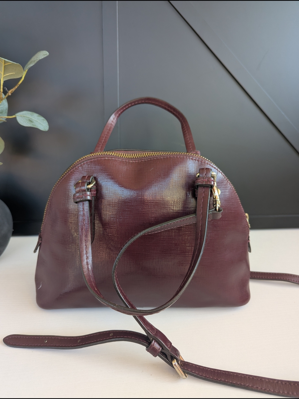 COACH Pebbled Leather Satchel Handbag in Wine - Picture 4 of 12